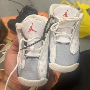 Jordan Kids White and Blue Sneakers with Red Accent